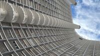 Impressive view of the building's spiral staircase from the bottom to the very top