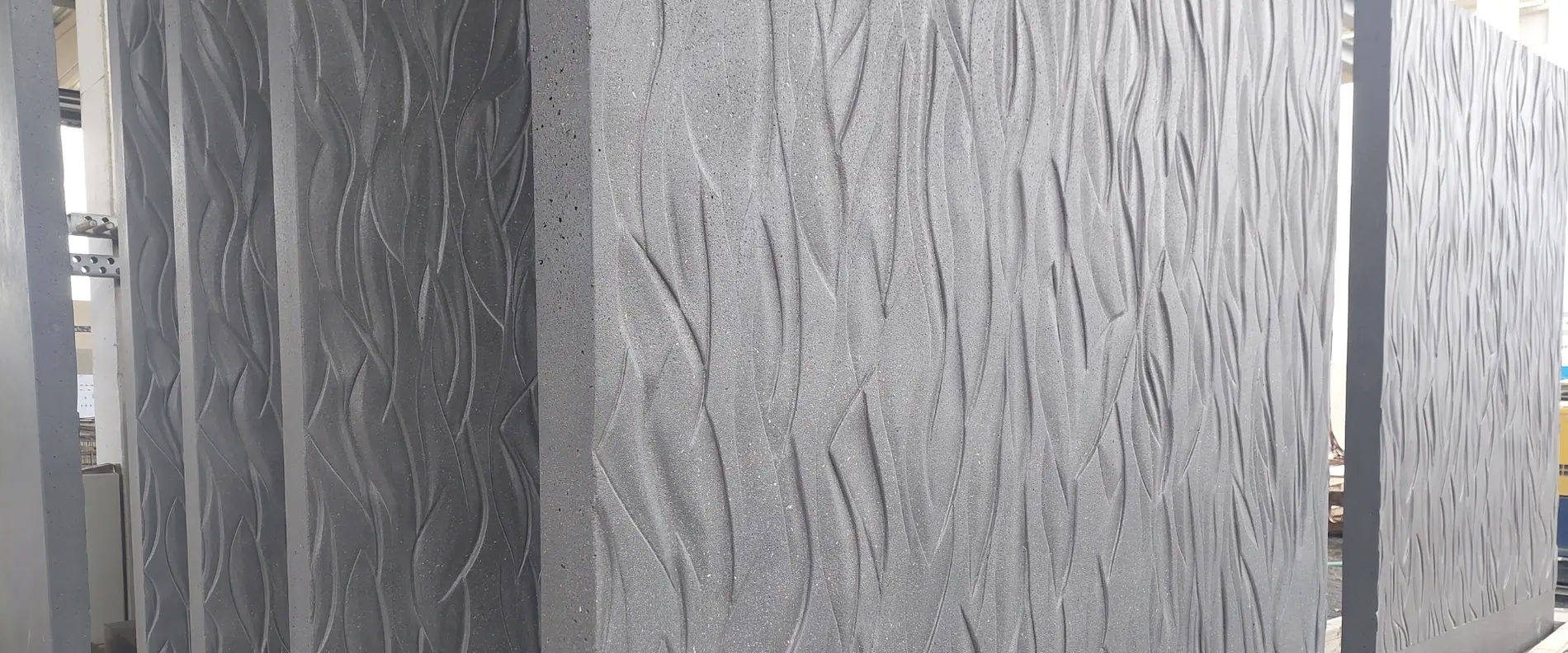 View of the precast concrete elements feature an organic relief texture