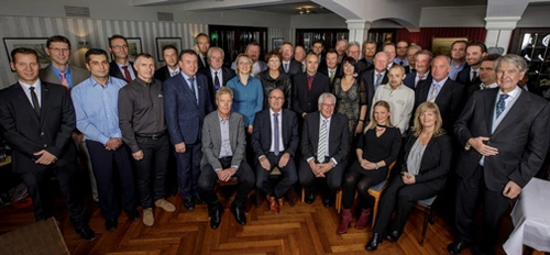 Group photo of this year’s long-service awardees from the MC at the traditional celebratory evening in Bottrop. <br>&copy; MC-Bauchemie 2026