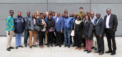 Group picture of the civil engineers, planners, contractors and construction industry representatives from Ghana after the factory tour in front of the new main building of MC-Bauchemie in Bottrop. <br>&copy; MC-Bauchemie 2019